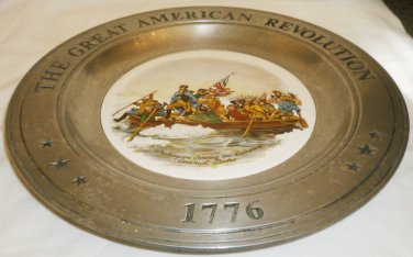 AMERICAN REVOLUTION PEWTER PLATE CANTON OHIO G.WASHINGTON CROSSING DELAWARE RIVER