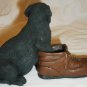 CHARMING BLACK DOG LABRADOR PUPPY W/SHOE FIGURINE SCULPTURE BY GARY STEVENSON