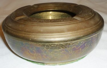 VINTAGE BRONZE EMBOSSED ASHTRAY HEAVY