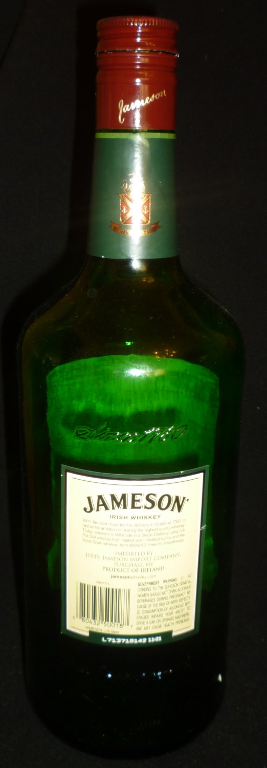 COLLECTIBLE JAMESON IRISH WHISKEY GREEN EMPTY BOTTLE