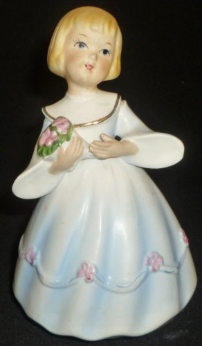 VINTAGE MUSIC BOX BISQUE PORCELAIN GIRL W/FLOWERS FIGURINE 'HAPPY BIRTHDAY'