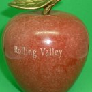 RED MARBLE APPLE W/BRASS STEM LEAF ENGRAVED ROLLING VALLEY FIGURINE PAPERWEIGHT