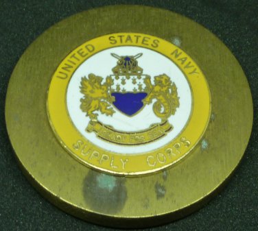 VINTAGE UNITED STATES NAVY SUPPLY CORPS READY FOR SEAL BRONZE ENAMEL PAPERWEIGHT
