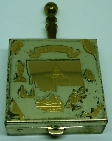 VINTAGE PORTABLE PURSE POCKET BRASS LIDDED W/HANDLE MONTANA ASHTRAY