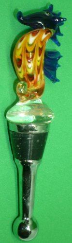 CHARMING COLORFUL MURANO ART GLASS SEA HORSE BOTTLE STOPPER
