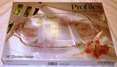 PROFILES THE VERSAILLES COLLECTION 14" CRYSTAL LILIES DIVIDED RELISH TRAY J312A