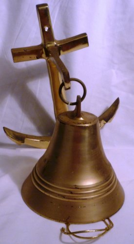 VINTAGE SOLID BRASS MARITIME NAUTICAL SHIPS BELL WITH AN ANCHOR MOUNT