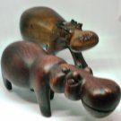 AFRICAN ART CHARMING WOOD CARVING FIGURINES HIPPOPOTAMUS SET OF 2