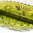 VINTAGE ANCHOR HOCKING GREEN GLASS STAR OF DAVID DIVIDED OVAL DISH PLATTER