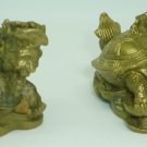 VNTGE SOLID BRASS BRONZE CHINESE FengShui WEALTH MONEY DRAGON TURTLE 2 FIGURINES
