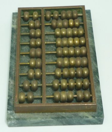 VINTAGE SOLID BRASS ABACUS ON MARBLE PEDESTAL PAPERWEIGHT DESKTOP DECOR