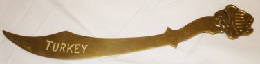 VINTAGE TRAVEL MEMORABILIA TURKEY SOLID BRASS DAGGER KNIFE LETTER OPENER