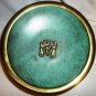 ANTIQUE RABBAN VERDIGRIS BRASS GREEN ENAMEL STEMMED PEDESTAL BOWL DISH ISRAEL