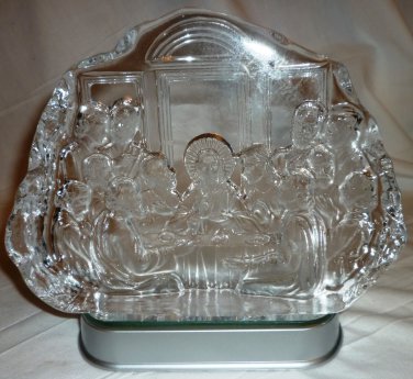 GORGEOUS CHRISTMAS DECOR 3D GLASS PLAGUE FIGURINE LAST SUPPER MULTI COLOR LIGHT