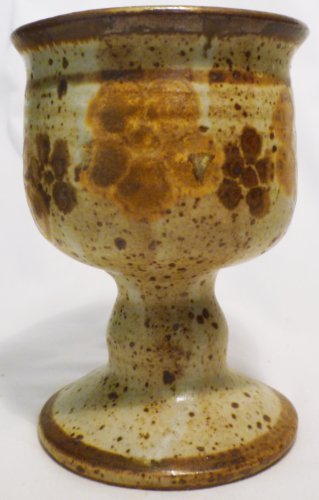 STUDIO ART POTTERY PEDESTAL STEMMED GOBLET CANDLE HOLDER BROWN EARTHWARE