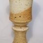STUDIO ART POTTERY PEDESTAL STEMMED GOBLET CANDLE HOLDER BEIGE MULTICOLOR