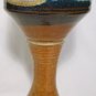 STUDIO ART POTTERY PEDESTAL STEMMED GOBLET CANDLE HOLDER BLUE BROWN SWIRL