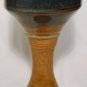 STUDIO ART POTTERY PEDESTAL STEMMED GOBLET CANDLE HOLDER BLUE BROWN SWIRL