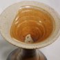 STUDIO ART POTTERY PEDESTAL STEMMED GOBLET CANDLE HOLDER BLUE BROWN SWIRL