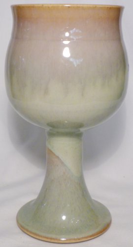 STUDIO ART POTTERY PEDESTAL STEMMED GOBLET CANDLE HOLDER PINK WHITE GLAZE