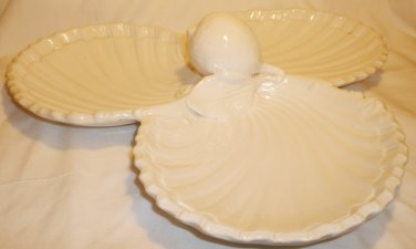 VINTAGE WHITE PORCELAIN 3D LEMON COMPARTMENT SEASHELL DISH CAPODIMONTE ITALY