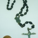 CHRISTIANITY ROSARY BLACK BEADS FINE CRUCIFIX & VIRGIN MARY NECKLACE PENDANT