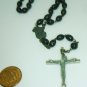 CHRISTIANITY ROSARY BLACK BEADS FINE CRUCIFIX & VIRGIN MARY NECKLACE PENDANT