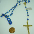 CHRISTIANITY ROSARY BLUE BEADS FINE CRUCIFIX & VIRGIN MARY NECKLACE PENDANT