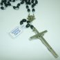 CHRISTIANITY ROSARY BLACK BEADS FINE CRUCIFIX K OF C NECKLACE PENDANT ITALY