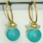 VINTAGE FASHION JEWELRY EARRINGS BLUE GLASS BALL WITH HOOPS