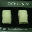 BEAUTIFUL CATHERINES WHITE ON SILVER SENSITIVE EAR CLIP EARRINGS