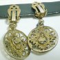 VINTAGE GOLD TONE INTRICATE WITH FAUX TEAR DROP PEARL CLIP EARRINGS