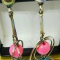 VINTAGE DANGLING RINGS & BALLS PINK & BLUE SILVERPLATED STUD EARRINGS