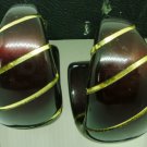 VINTAGE DARK RED & GOLD HALF MOON HOOPS STUD EARRINGS VINTAGE DARK RED & GOLD HALF MOON HOOPS STUD EARRINGS