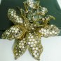 STUNNING VINTAGE ANTIQUE RHINESTONES ORCHID FLOWER BROOCH PIN PENDANT HEAVY