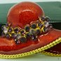 BEAUTIFUL ENAMEL ON BRASS RED HAT WITH RHINESTONES BROOCH PIN PENDANT