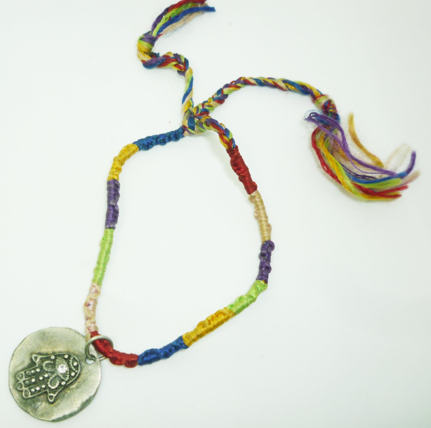 HAMSA HAND OF GOT FOR LUCK CHARM ON COLORFUL ADJUSTABLE CORD BRACELET