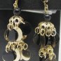 VINTAGE BLACK & GOLD SEQUIN BEADS TASSEL CLIP EARRINGS