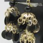 VINTAGE BLACK & GOLD SEQUIN BEADS TASSEL CLIP EARRINGS