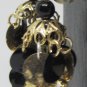 VINTAGE BLACK & GOLD SEQUIN BEADS TASSEL CLIP EARRINGS