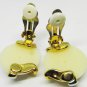 VINTAGE WHITE PEARL BUTTON ENCASED SILVER & GOLD METAL CLIP EARRINGS