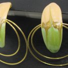 VINTAGE BEAUTIFUL GREEN & PEACH ENAMEL GOLD MULTIPLE HOOPS EARRINGS VINTAGE BEAUTIFUL GREEN & PEACH ENAMEL GOLD MULTIPLE HOOPS EARRINGS