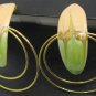 VINTAGE BEAUTIFUL GREEN & PEACH ENAMEL GOLD MULTIPLE HOOPS EARRINGS
