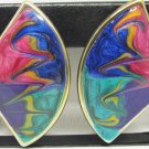 VINTAGE MULTI COLOR ENAMEL FAN SHAPED EARRINGS
