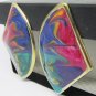 VINTAGE MULTI COLOR ENAMEL FAN SHAPED EARRINGS