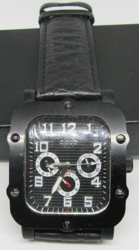 ALADO MEN'S WATCH BLACK STAINLESS STEEL WATER RESISTANT HEAVY LEATHER BAND