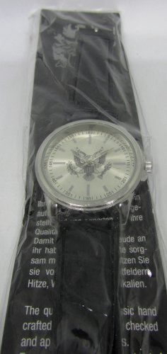 UNISEX COOL STAINLESS STEEL WHITE HOUSE LOGO WATCH LEATHER BAND