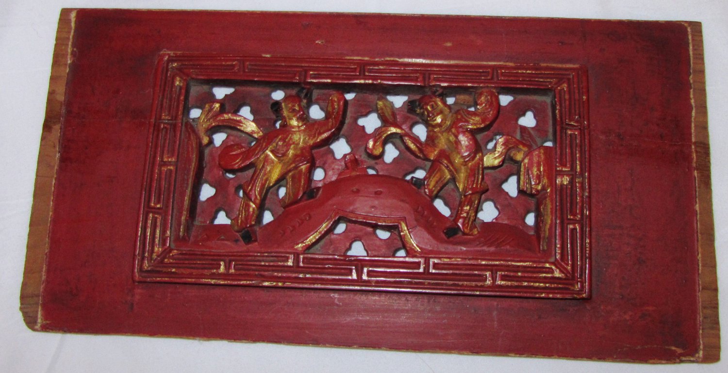 UNIQUE VINTAGE CHINESE WOOD CARVED 3D HANDCRAFTED ARCHITECTURAL FRAGMENTS PLAQUE