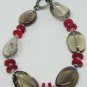 BEAUTIFUL ARTIST MADE CLEAR QUARTZ AND CORAL BEADED BRACELET