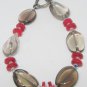 BEAUTIFUL ARTIST MADE CLEAR QUARTZ AND CORAL BEADED BRACELET